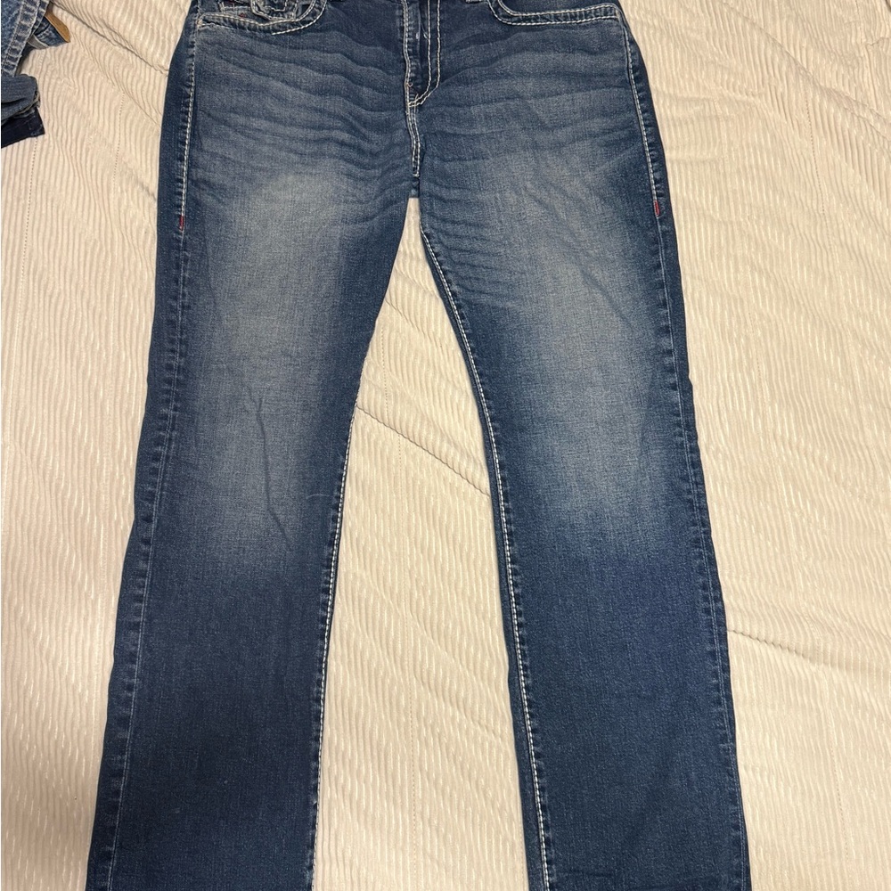 True Religion Blue Relaxed Jeans with Gold Stitching
